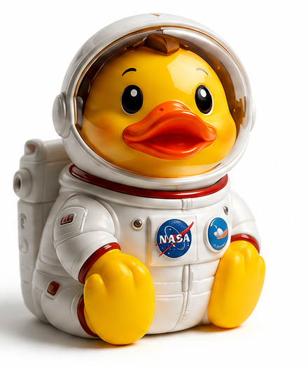 宇宙飛行士をテーマにした黄色いラバーダック、Quackstronaut